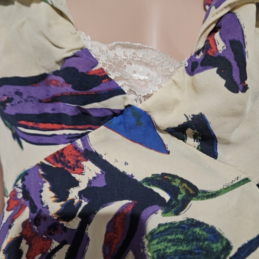 Anthropologie COREYLYNN CALTER 100% Silk Floral Cape Sleeve Dress – Size 14 - Picture 11 of 16